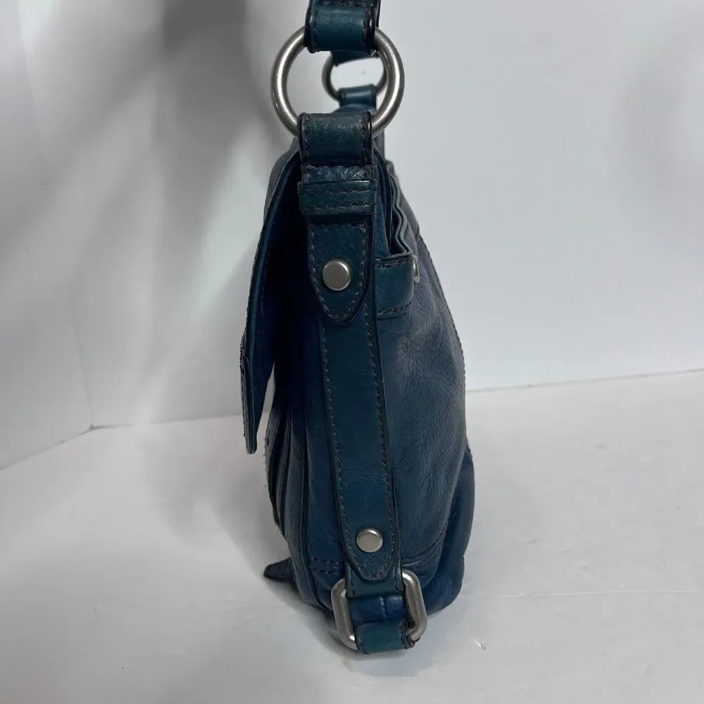 Fossil Vintage Maddox Blue Leather Messenger Shoulder Crossbody Bag